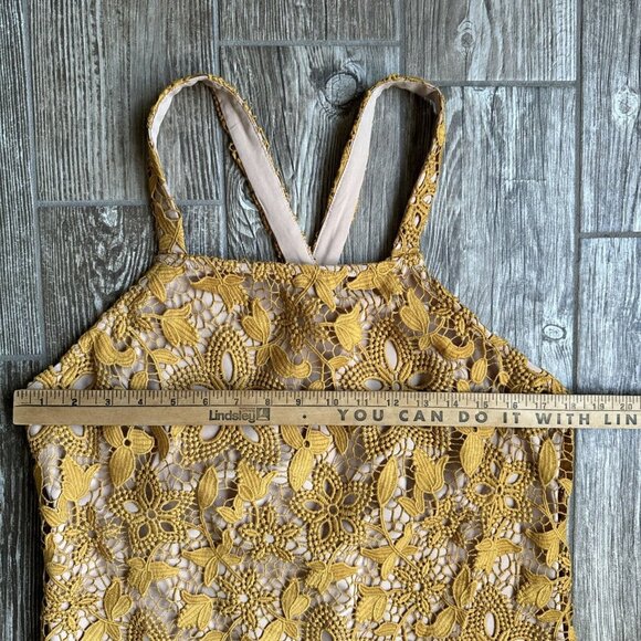 WAYF Dress Womens L Crochet‎ Lace Floral Sleeveless Yellow Flapper Sheer Cottage - Picture 5 of 8